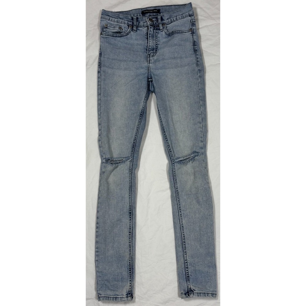 Calvin Klein Womens Skinny Jeans Blue Denim Five-Pocket Distressed Classic 25